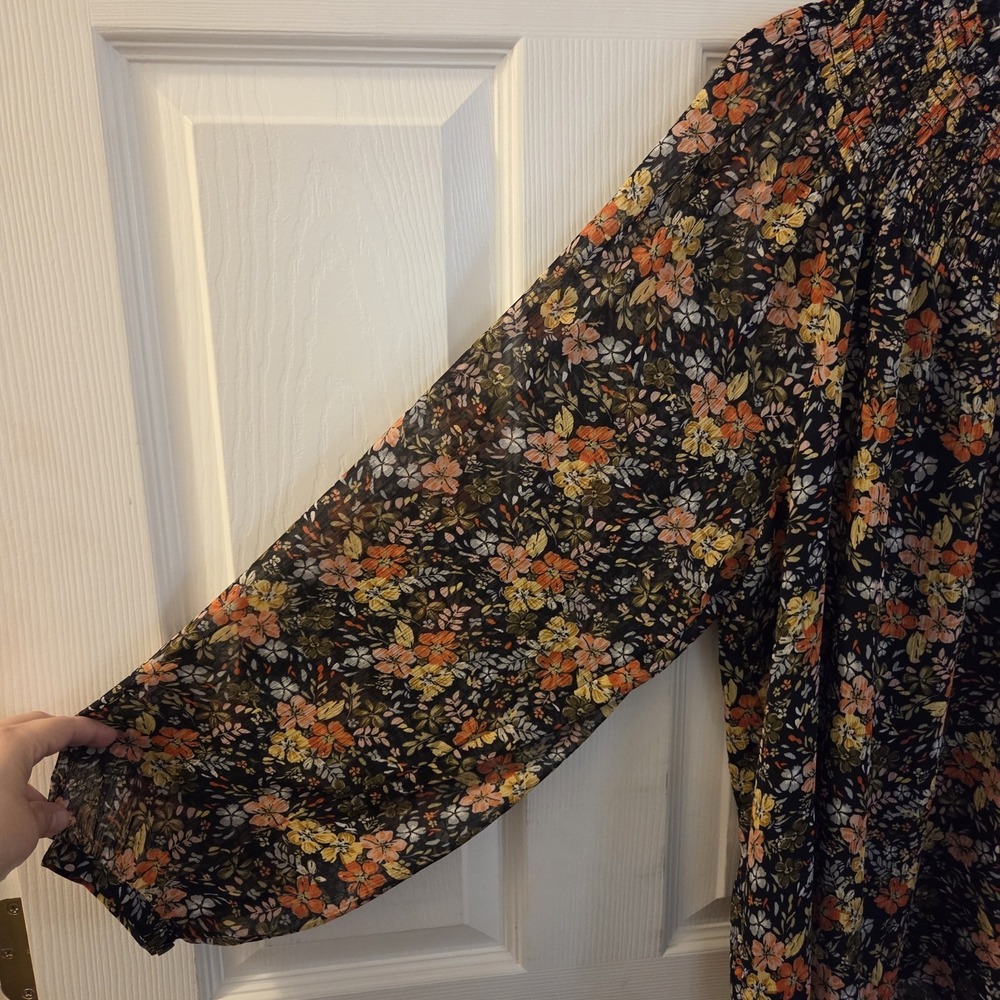 Loft sz XL blue floral chiffon blouse NWT sheer slvs garden boho cottagcore - Picture 4 of 12